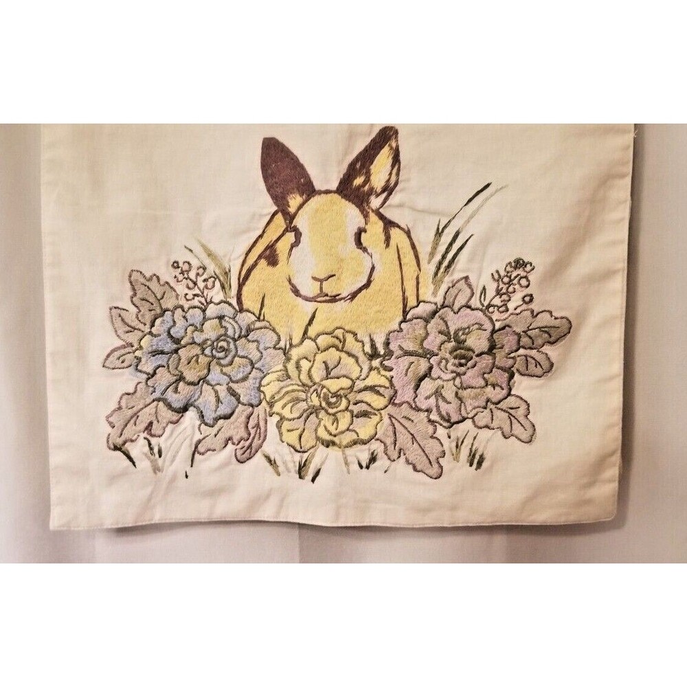 Pottery Barn Table Runner 18" X 108" Embroidered Bunny Rabbit  Spring Easter